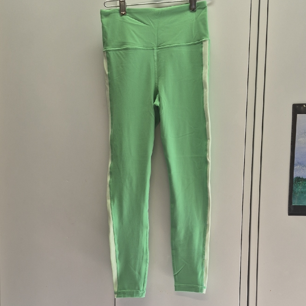 Athleta Mint Green Leggings with White Side Stripe